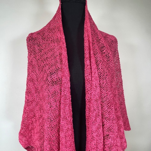 Coldwater Creek Pink Fringe Open Knit Shawl Wrap Bohemian Cover Up - Picture 1 of 8